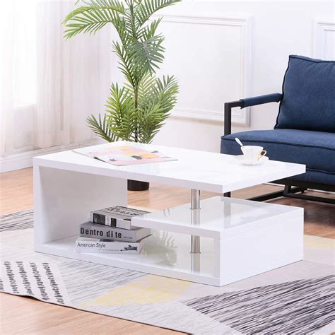 Buy Goldfanhigh Gloss Coffee Table Modern Rectangular Side End Table