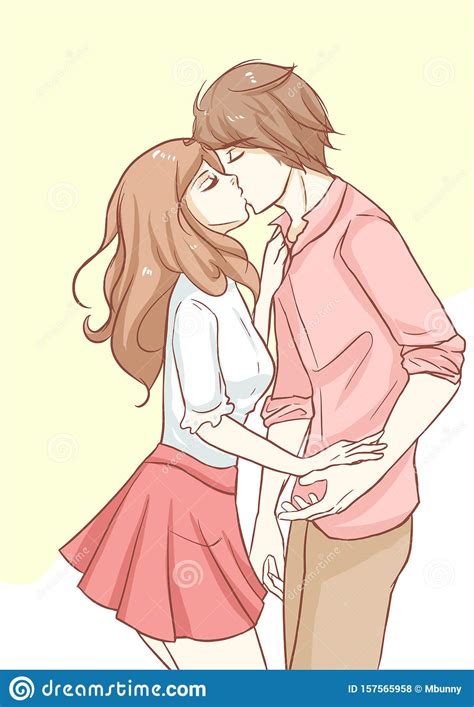 Couple Kissing Romantic Sweet Pastel Stock Illustration
