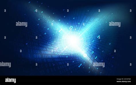 Binary Code In Abstract Futuristic Cyberspace Matrix Shining Blue