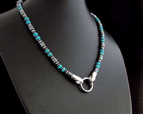 Turquoise Mens Necklace Mens Gemstone Necklace 316L Etsy