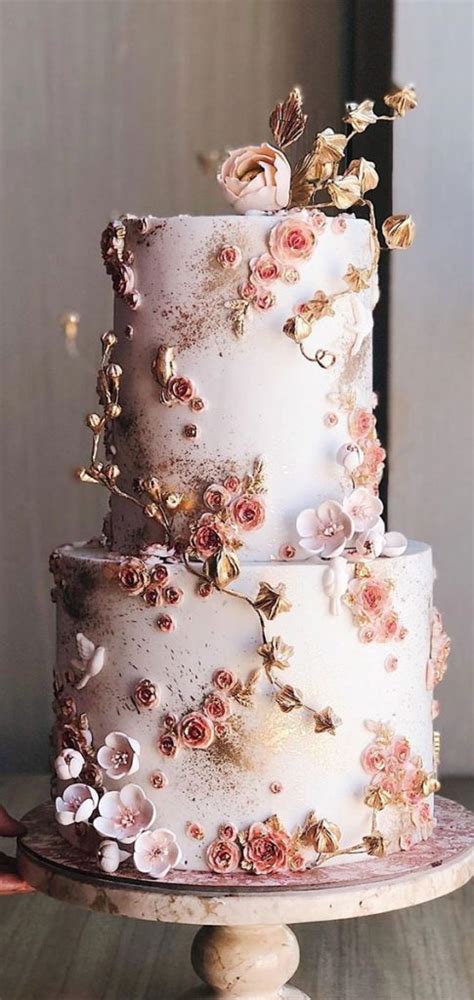 32 jaw dropping pretty wedding cake ideas elegant blush and gold wedding cake