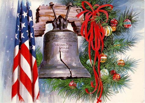Celebrate the holidays, and your patriotism, by sending your friends and family these holiday greeting cards that stylishly show usa's colors alongside a holiday. #Christmas #greeting #LibertyBell #USA #patriotic | Vintage christmas images, Christmas images ...