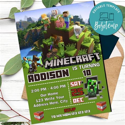 Minecraft Birthday Invitation Printable Instant Download Bobotemp