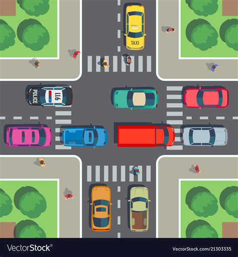 Crossroad Top View Road Intersection Royalty Free Vector