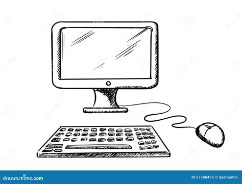 Desktop Computer With Mouse And Keyboard Stock Vector Illustration Of