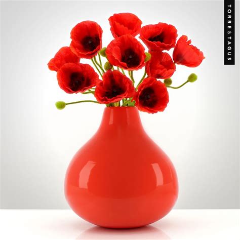 A Red Vase Filled With Lots Of Red Flowers