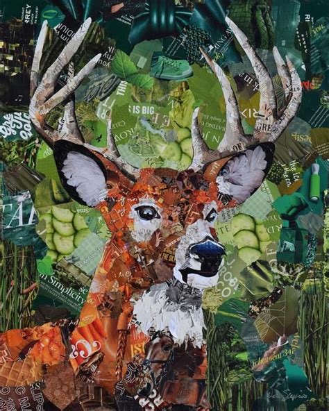 Oh Deer A Buck Made From Torn Magazines By Collage Artist Deborah