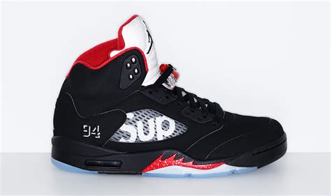 Supreme Air Jordan 5 Black Fire Red Sneaker Bar Detroit