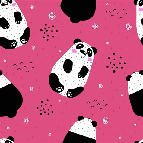 Premium Vector Seamless Pattern With Cartoon Pandas Decor Elements