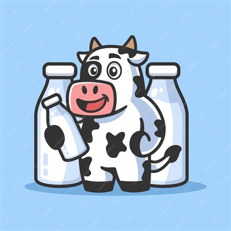 premium vector cartoon cow with milk bottle illustration