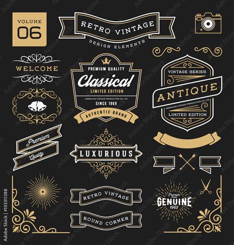 Set Of Retro Vintage Graphic Design Elements Sign Frame Labels