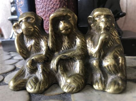 Vintage Brass Three Wise Monkeys See Hear Speak No Evil Monkeys Made