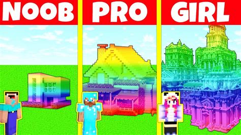 Minecraft Battle Noob Vs Pro Vs Girl Rainbow House Build Challenge