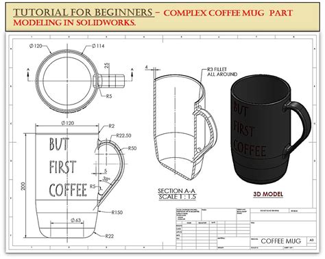 Solidworks Tutorial For Beginners New Complex Coffee Mug Cup Part