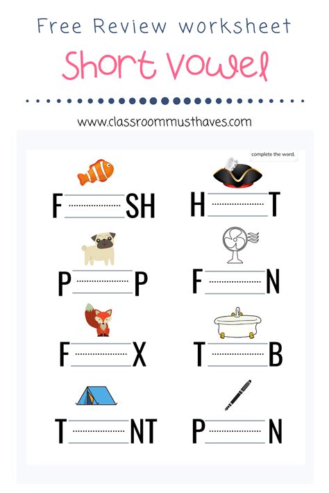 Free Short Vowel Review Worksheets Classroom Must Haves Vowel