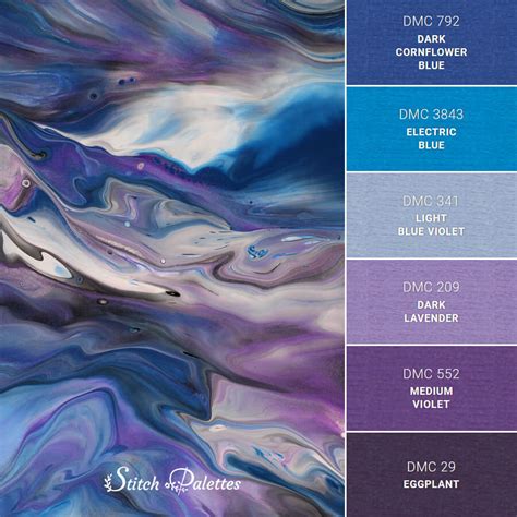 Abstract Blue And Purple Embroidery Color Palette With Thread Codes
