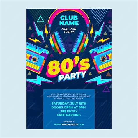 Free Vector Flat Design 80s Party Invitation Template