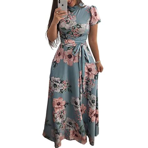 Women Long Maxi Dress 2019 Summer Floral Print Boho Style Beach Dress