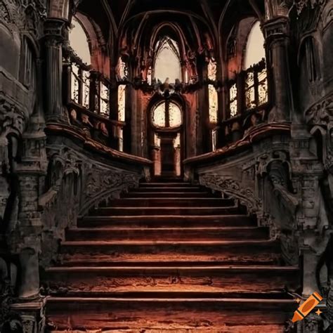 Gothic Castle Grand Staircase In A Dark Fantasy Setting On Craiyon