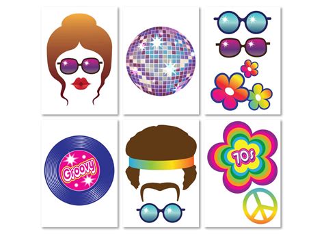 70s Party Photo Booth Props Set Instant Download Photobooth By