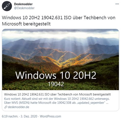 Windows 10 20h2 19042631 Iso Available At Techbench Borns Tech And