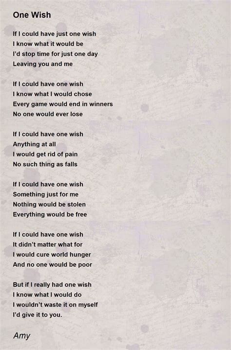 One Wish Poem By Amy Poem Hunter