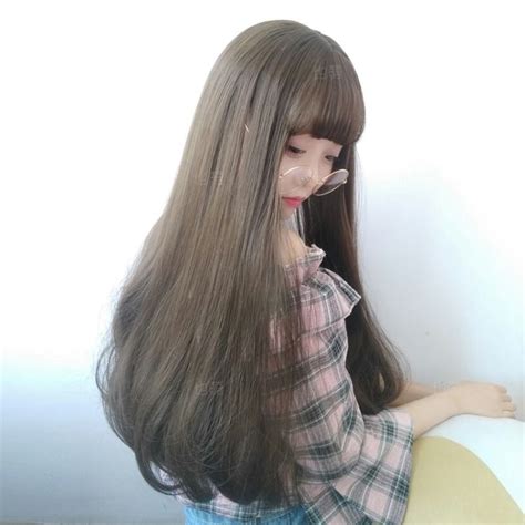 Korean Long Straight Air Bangs Cute Wig Wigs Kawaii Wigs Long Hair
