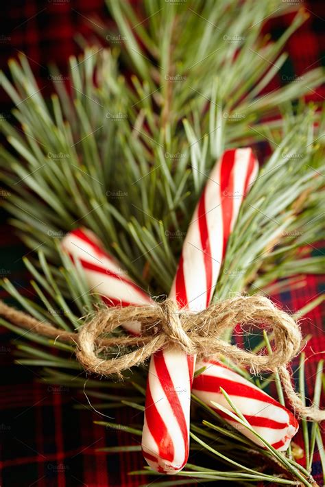 Peppermint Christmas Candy Canes High Quality Holiday Stock Photos