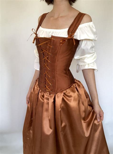 Peasant Bodice Renaissance Corset In Copper Brown Dupioni With Etsy Old Fashion Dresses