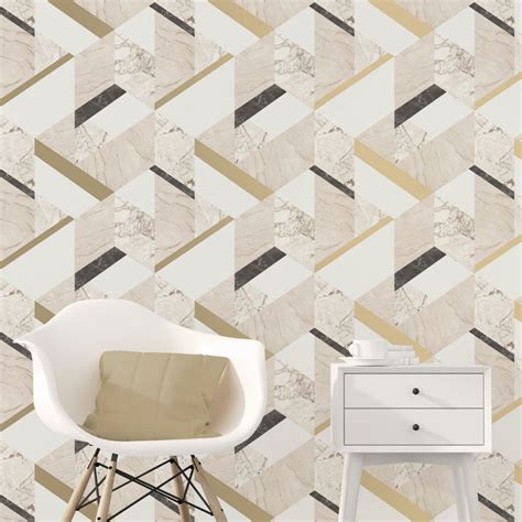Marblesque Geometric Marble Wallpaper Blush Pink And Rose Gold Fine Decor Fd42303 Gold