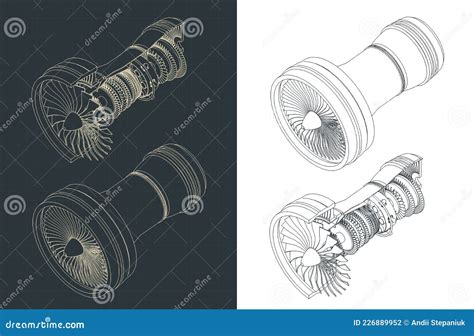 Turbofan Engine Isometric Blueprints Stock Vector Illustration Of