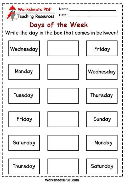 Days Of The Week Printables For Preschoolers