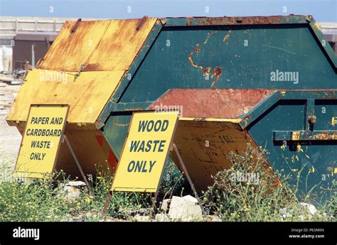 Waste Skips On Site With Sorted Types Of Waste Stock Photo Alamy