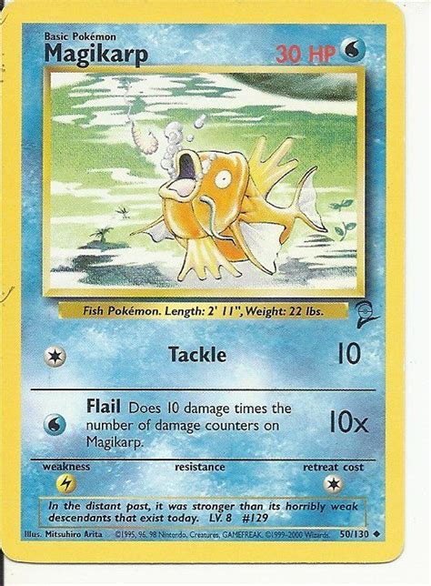 Showing all the booster packs released as part of the pokemon trading card game in the year 2000.video of the first pokemon card packs released in the u.s. (PK-3)+2000+Pokemon+card+#50/130:+Magikarp | Pokemon, Pokemon cards, Magikarp