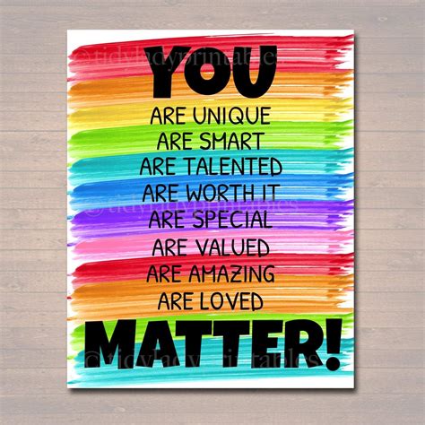 You Matter Classroom Printable Rainbow Poster Counselors Office Decor