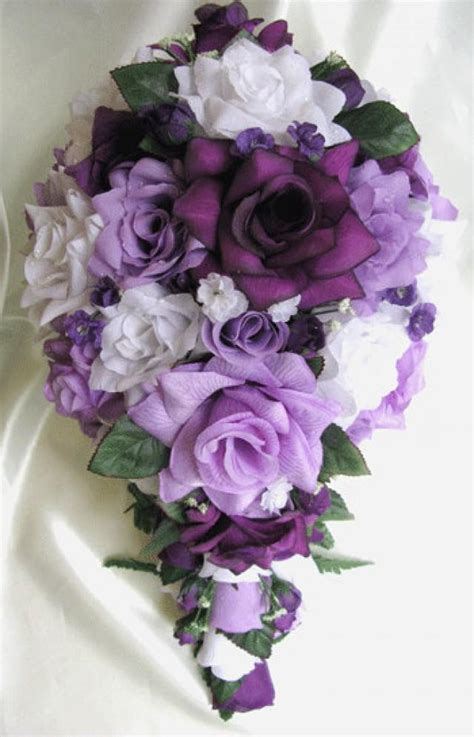 free shipping wedding bouquet bridal silk flowers cascade plum purple lavender white decorations