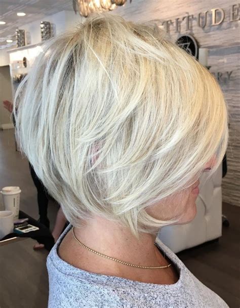 White Blonde Pixie Bob Over 50 Short Hair With Layers Short Hair