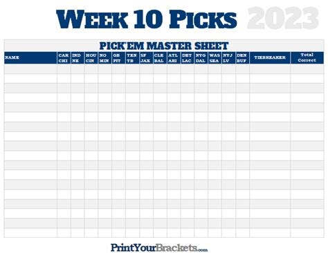 Nfl Week 10 Picks Master Sheet Grid 2024