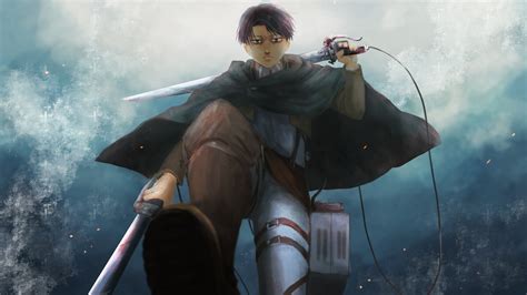 Attack On Titan Levi Ackerman With Two Swords One Holding On Shoulder