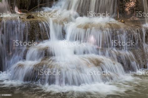 Close Up Multiple Layer Waterfall In Deep Forest National Park Stock