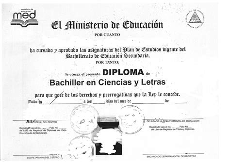 Bachiller Ciencias Letras Nicaragua Musterübersetzungen Von Urkunden