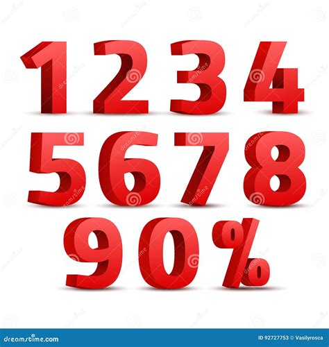Set Of 3d Red Numbers Sign 3d Number Symbol With Percent Discount