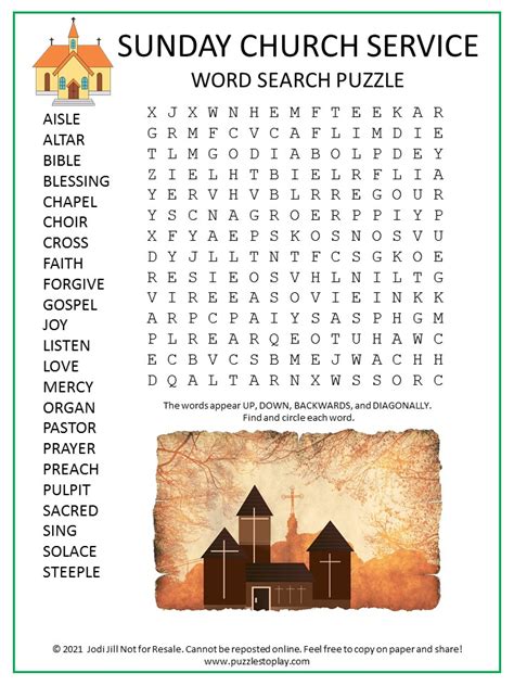 Sunday Church Services Word Search Puzzle Puzzles To Play