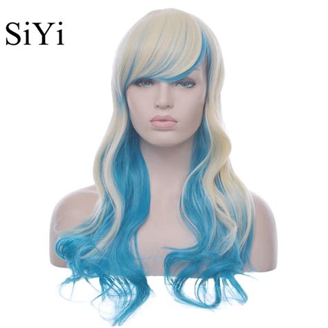 Anime Cosplay Wig High Quality Long Wavy Women Blonde With Blue Ombre