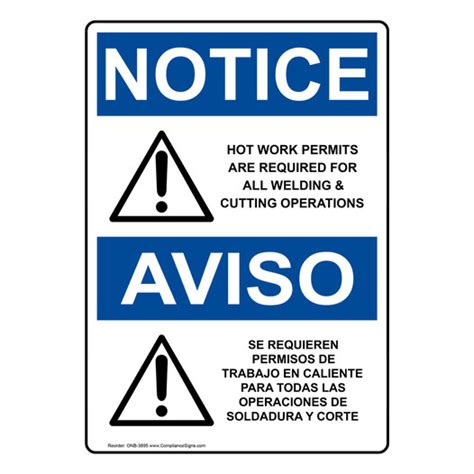 Vertical Hot Work Permits Required Welding Bilingual Sign Osha Notice