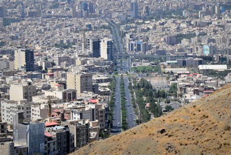 Karaj Iranian City Urban Skyline Aerial View From Mountains Editorial