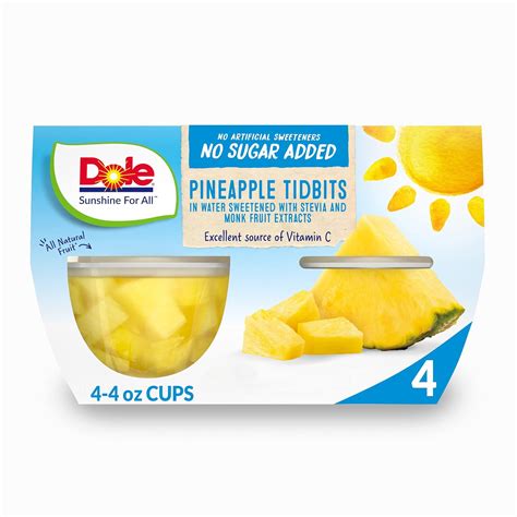 Dole Fruit Bowls Pineapple Tidbits No Sugar Added Back