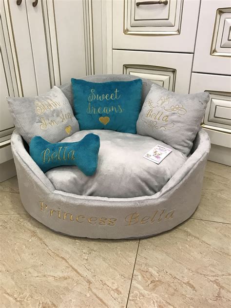 Light Gray And Teal Luxury Dog Bed Grayy Bed For Dog Designer Etsy