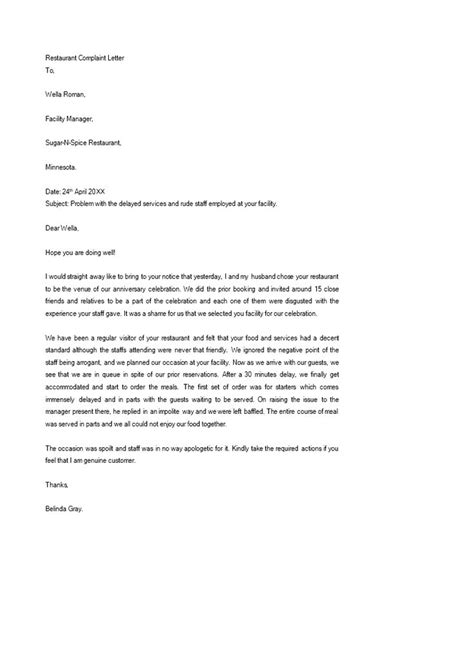 I'd like to place an order for product. Restaurant Complaint Letter - How to create a Restaurant ...