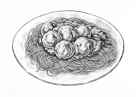Hand Drawn Dish Of Spaghetti With Meatballs Premium Image By Rawpixel